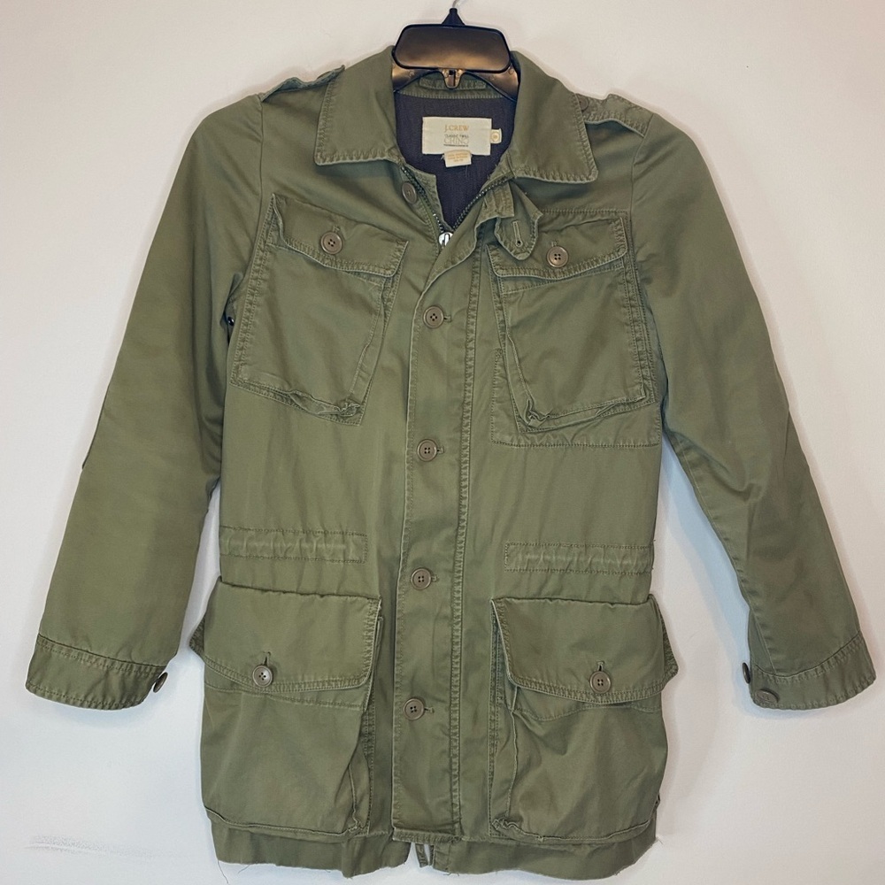 J Crew Classic Twill Chino Olive Green Military Style Jacket Punk Grunge Size 0